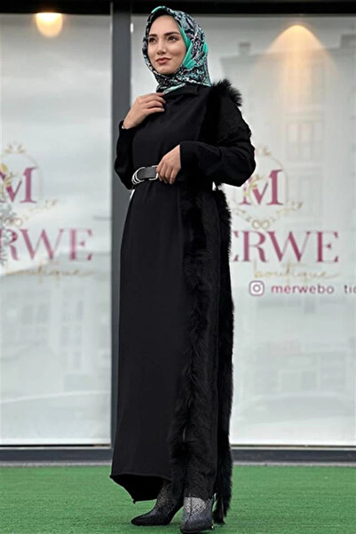 MissWhence Fur Detailed Knitwear Dress 36805 Black