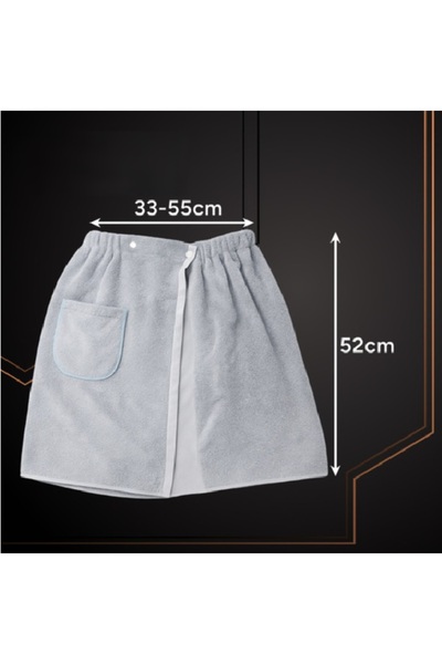 KESNUP Kilt-type sauna towel for men, waist 33-55 cm, length 52 cm, adjustable, microfiber material, Gray