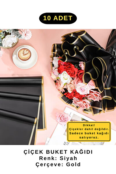 COLORPAK Çiçek Buket Ambalaj Jelatin Kağıdı (SİYAH zemin ve GOLD kenarlı) Mat...