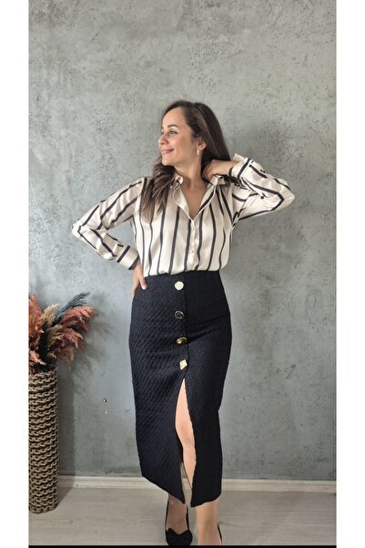 Butik Gold Düğmeli Tüvit Etek