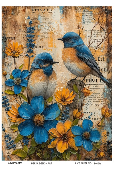 DERYA DESİNG ART Kuş ve Çiçek Deseni Pirinç Dekopaj Kağıdı No:DHE96- 29x42cm