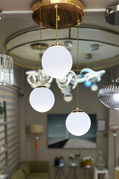 MINIMAL ETICARET VE BILGI TEKNOLOJILERI Echo Bohem China Gold 3'lü Sarkıt Beyaz Cam Avize