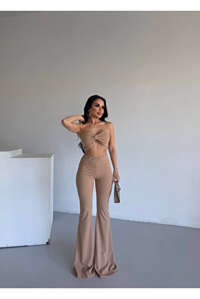 sajarsln Σετ δύο τεμαχίων Saja Rsln με φιόγκο και καμπάνα παντελόνια με λαμπερές πέτρες L ελαστικό ύφασμα