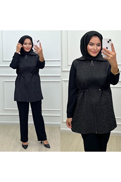 CELTMODA Women's Zippered Waist Lace-Up Hijab Two-Piece Set - Black