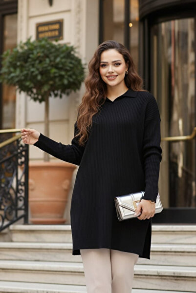 N.S NEVA STYLE Corded Fabric Black Knitwear Sweater Tunic 65903S2