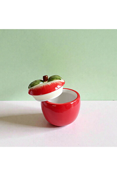 Trueland Ceramic Apple Jar, Decorative, Minimalist, Red