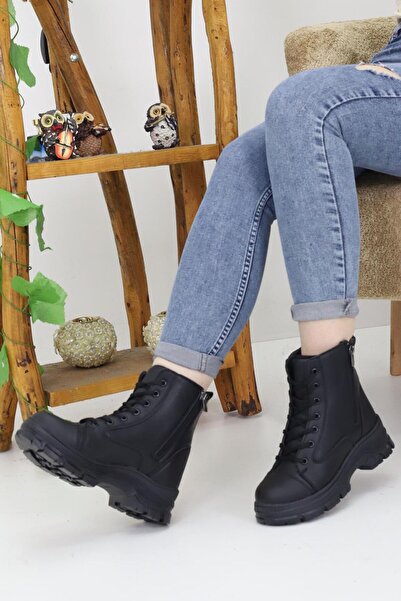 Macs Moda أحذية نسائية ذات أربطة وسحاب مزدوج ونعل سميك للشتاء مقاومة للماء