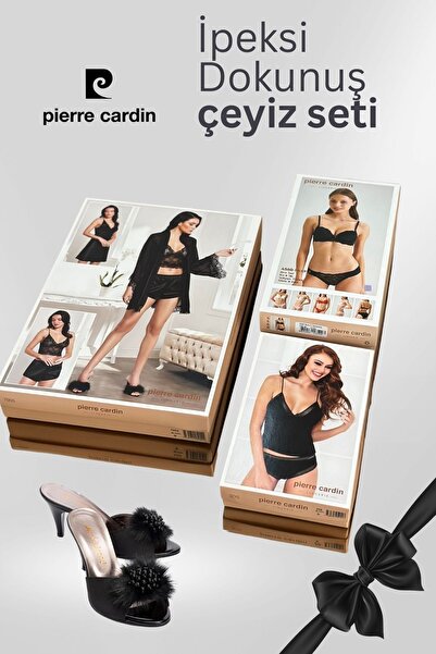 Pierre Cardin Saten Gecelik Takımı 7005 , Kaşkorse,Sütyen TAkımı Çeyiz Seti Gelin Terlik