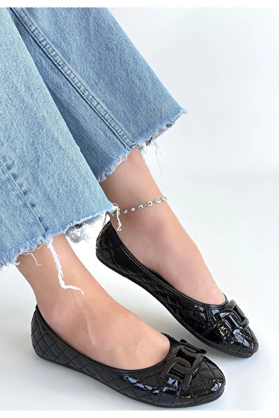 ZENGEZUR MALL Mtxdpn Lawy Black Patent Leather Ballet Shoes (01143) (Size: 36)