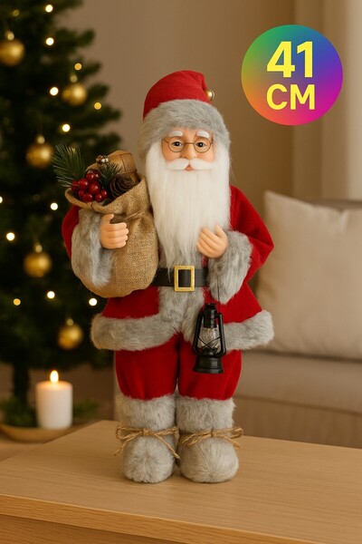TOYFEST Сірий Санта Клаус з хутром Декоративна статуетка 41 см Новорічна прик...