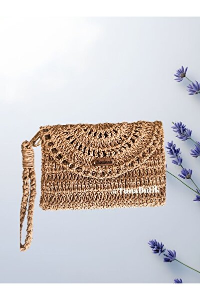 Handmade El Örgüsü Kağıt İp Portföy Clutch Çanta