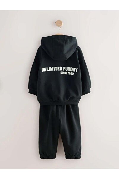 Magu Unisex Kids Cotton Black Hooded Sweat & Jogger Tracksuit Set