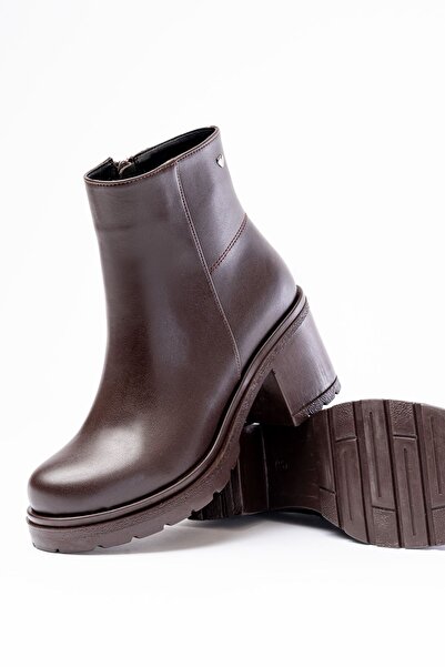 Zerenyus Zri̇n-3020 Premium Brown Zippered Thick Heeled Winter Women's Boots