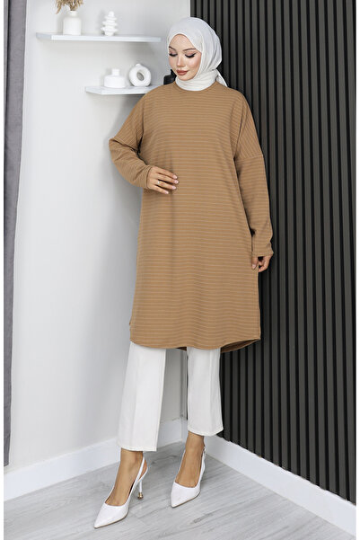 sefamerve ελαφρύ Basic ριγέ τουνίκ άνετη εφαρμογή 8764-02 Γαλακτώδης καφές