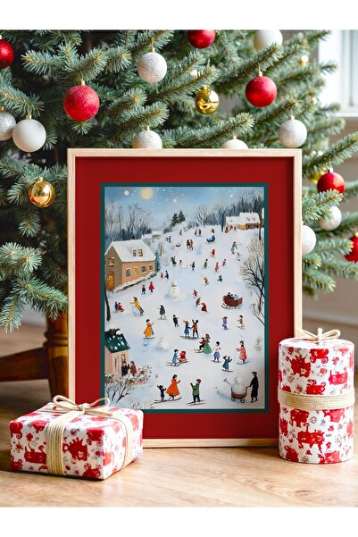 Patika Poster – Yılbaşı Kış Köyü Sahnesi | Çerçeveli Poster | Modern Duvar De...