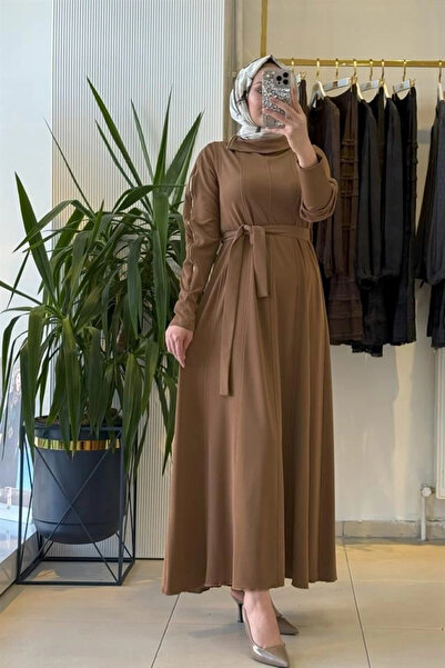 MissWhence 38803 Zipper Detailed Dress Camel