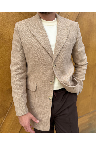 Avni Ceylan Men's Zigzag Patterned Wool Cashmere Coat