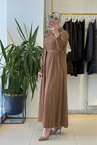 MissWhence 38803 Zipper Detailed Dress Camel