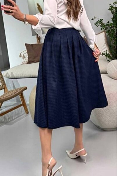 Hisleria Fusta evazată cu fantă cu detaliu curea pentru femei - bleumarin