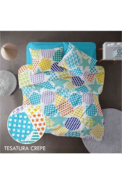 Dormisete DHome Crepe sheet set 160x230 + duvet cover 150x210 + pillowcase 50x70, blue-multicolor