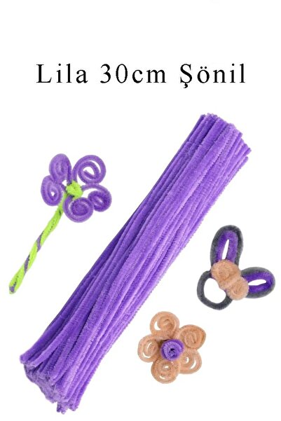 W-Design 50 Adet - Lila Renkli Şönil, Eğitici Şönil Seti, Tüylü Tel, 30 cm, P...
