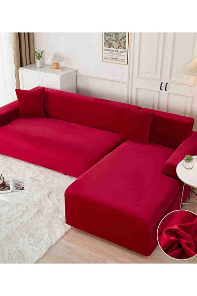 V-Textiles Premium Velvet Corner Sofa Cover Red Material Density GSM 220