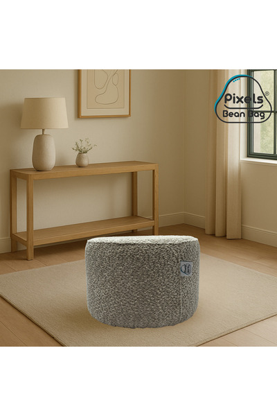 PixelsBeanBag Pixel Bean Bag Round Boucle Fabric Ottoman, for Living Room and Bedroom