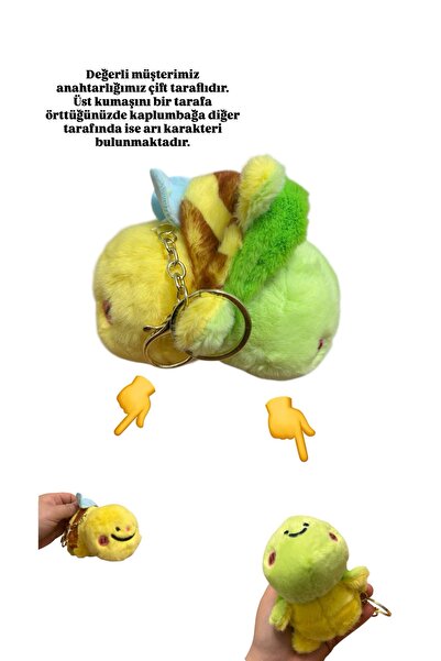 GÜÇLÜ Dönüşebilir Peluş Anahtarlık - Sarı Arı ve Yeşil Kaplumbağa