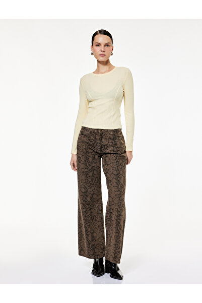 Koton Slim Fit Semi-Sheer Long Sleeve Crew Neck Blouse