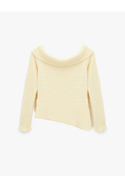 Koton Slim Fit Long Sleeve Off-The-Shoulder Plush Sweater