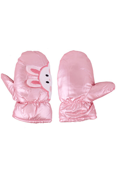 İşnar Parmaksız Çocuk Kar Eldiveni 2-4 Yaş Pembe Tavşan Desenli Model 00513