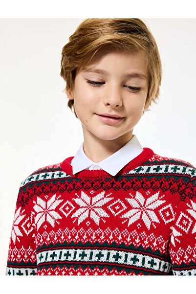 Koton Crew Neck Long Sleeve Christmas Patterned Knitwear Christmas Sweater