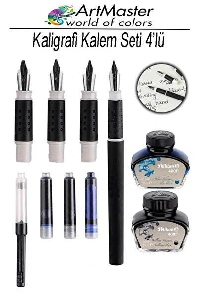 Artmaster Kaligrafi Dolma Kalem Seti 4 Lü 1 Paket Mavi ve Siyah Yedek Mürekke...