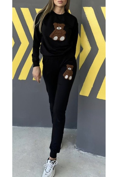 ElectraStore Black Teddy Bear Cotton Tracksuit