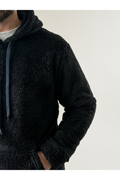 COCOPELLI Men's Hooded Black Plush Sweat Coc2593