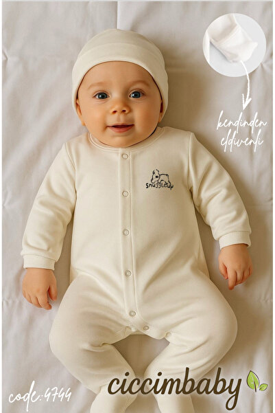 ciccimbaby Premature Baby Set Jumpsuit and Hat 100% Cotton Natural