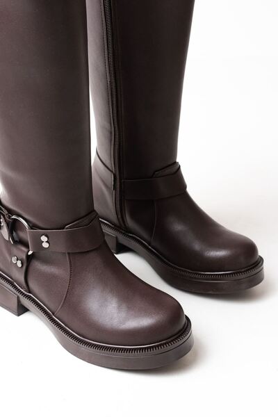 Zerenyus Zri̇n-312 Premium Brown Zippered Daily Women's Boots with Buckle Accessories