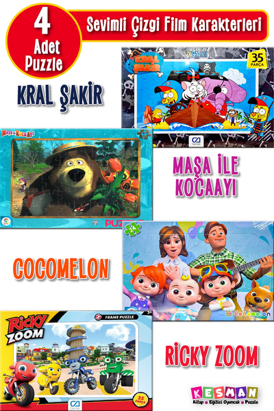Ks Games Çizgi Film Karakterleri 4’lü Puzzle Seti – Kral Şakir, Maşa ile Koca Ayı, Kokomelon, Ricky Zoom
