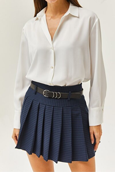 Hisleria Шорти з підкладкою, з поясом, в клітинку, з плісировкою, міні-спідниця - синій