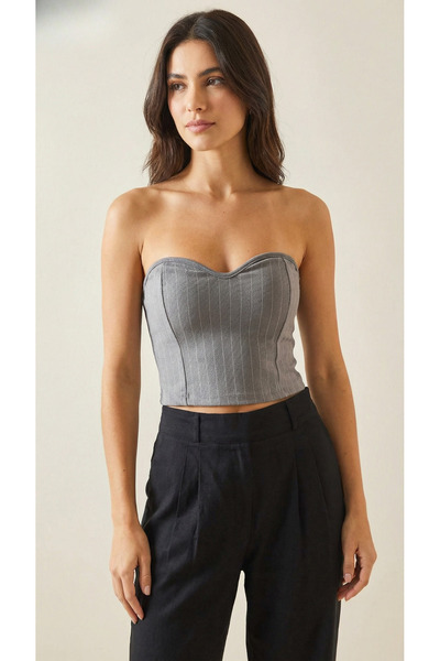 HepsitrentStore Gray Color Short Crop Blouse