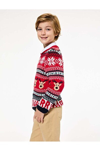 Koton Crew Neck Long Sleeve Christmas Patterned Knitwear Christmas Sweater