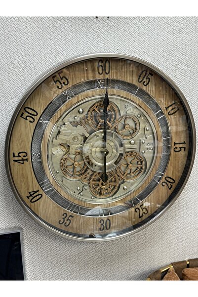 city gold Sessiz Çarklı Metal Ahşap Duvar Saati 60 Cm