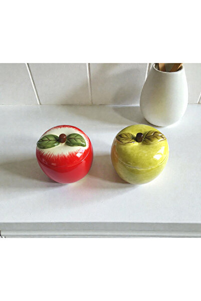 Trueland Decorative Ceramic Apple Jar Set of Two (Red - Green)