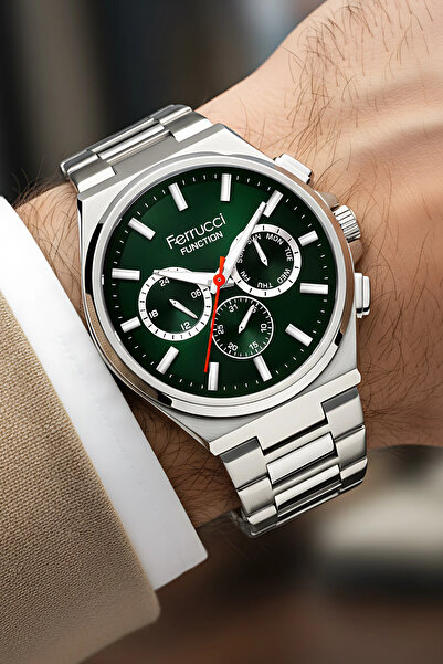 Ferrucci Function Men's Wristwatch Steel Case & Steel Band Silver-Green Zmfer216