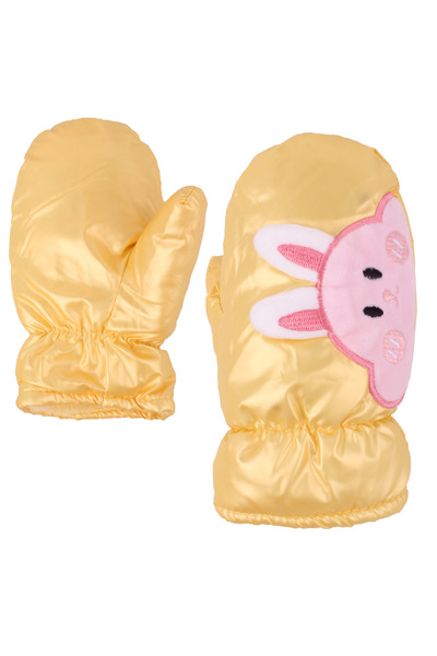 İşnar Parmaksız Çocuk Kar Eldiveni 2-4 Yaş Sarı Tavşan Desenli Model 00513
