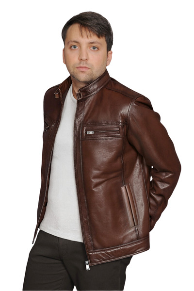 DERİJE Becao Genuine Leather Men's Chestnut Blackened Jacket