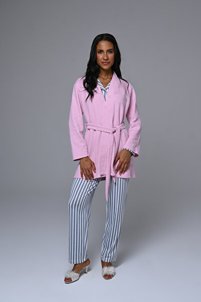 Lohussa Women's Powder Jacquard Striped Front Buttoned Special Design Maternity Pajama Set