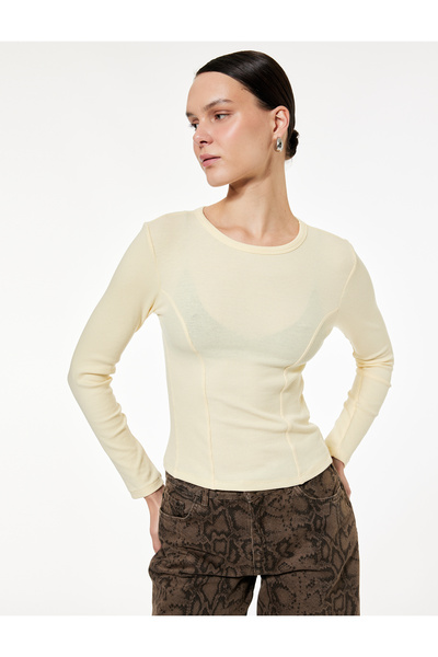 Koton Slim Fit Semi-Sheer Long Sleeve Crew Neck Blouse