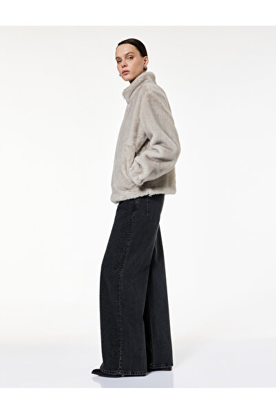 Koton X Sibil Çetinkaya - Stone Detailed Snap Button Wide Leg Jeans - Loose Straight Fit