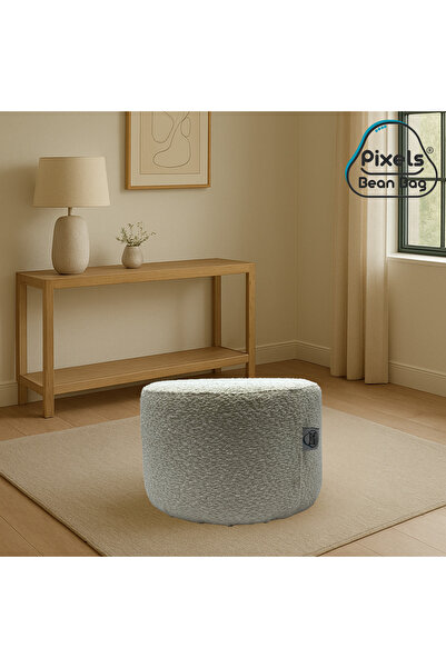 PixelsBeanBag Pixel Bean Bag Round Boucle Fabric Ottoman, for Living Room and Bedroom